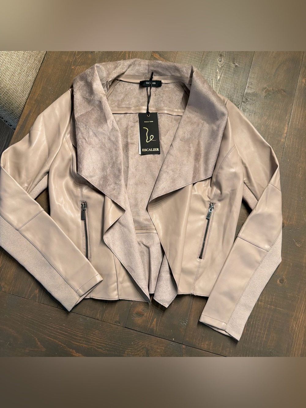 Escalier Women’s Vegan Leather Suede Jacket Khaki New With Tags Small